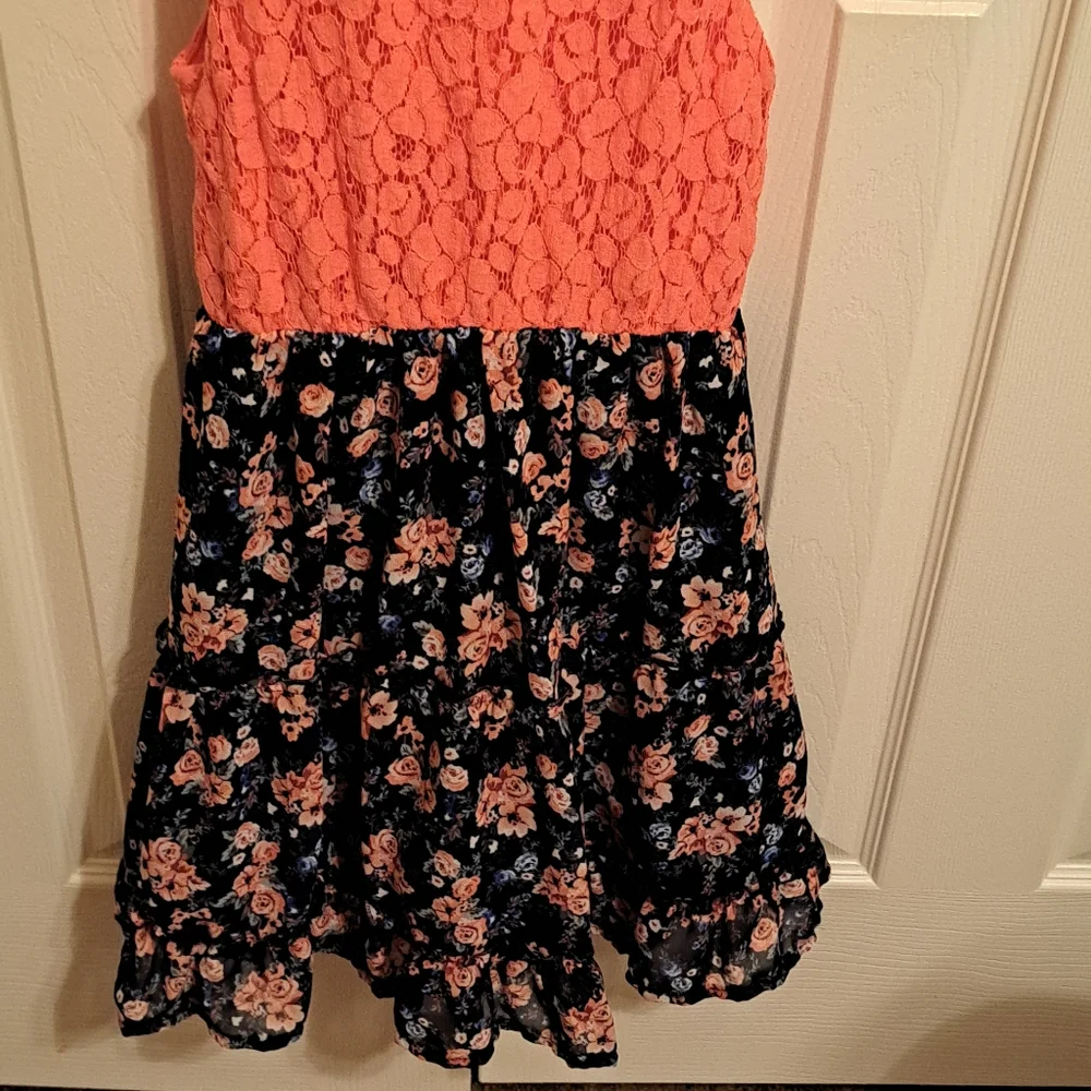 Knitworks GirlsSpeechless Coral and Blue Sleeveless Mock Neck Sundress, good
